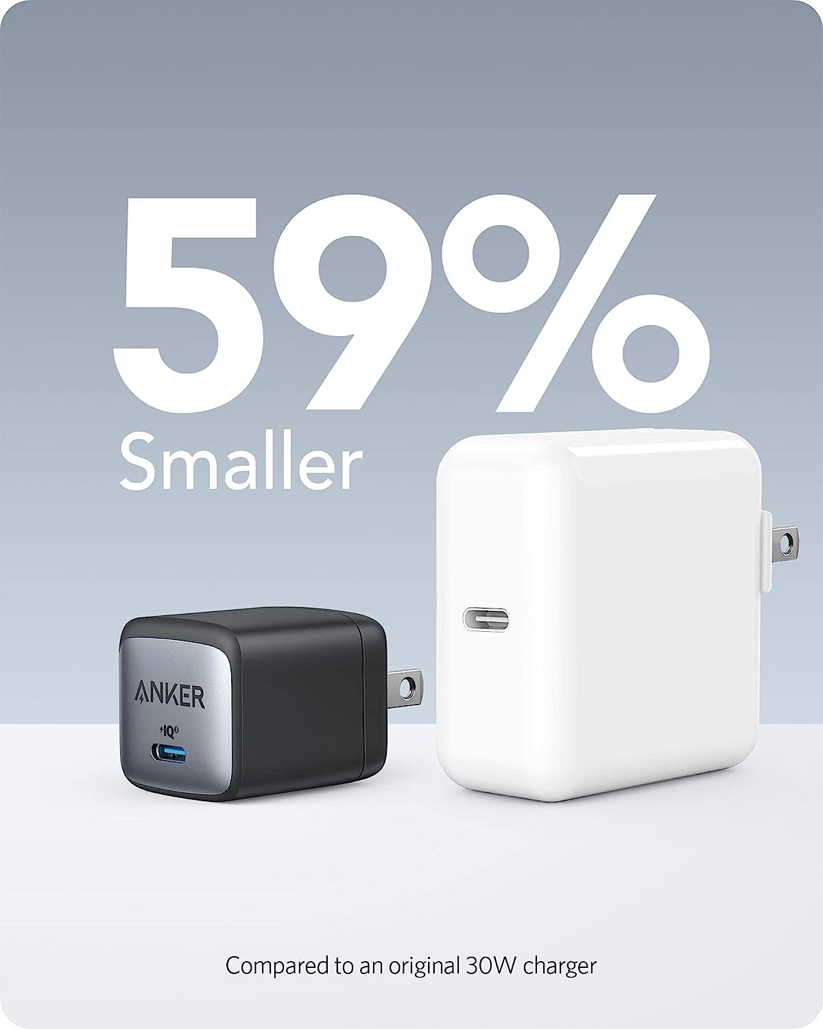 Anker Nano II 30W Fast Charger Adapter, GaN II Compact Charger (Not Foldable) for MacBook Air/iPhone 13/13 Mini/ 13 Pro/ 13 Pro Max/ 12, Galaxy S21, Note 20, iPad Pro, Pixel, and More Anker Nano II 30W Fast Charger Adapter, GaN II Compact Charger (Not Foldable) for MacBook Air/iPhone 13/13 Mini/ 13 Pro/ 13 Pro Max/ 12, Galaxy S21, Note 20, iPad Pro, Pixel, and More